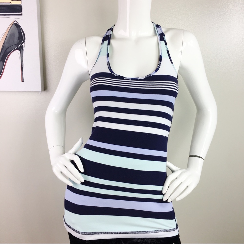 Lululemon blue Striped multicolor T-strap top L-10